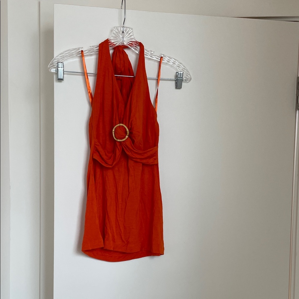 Banana Republic Orange Stretch Halter Dress with Ring Detail